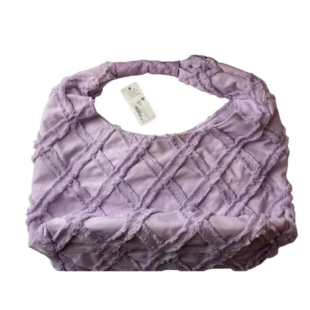 NWT Urban Expressions Barbuda Cotton Fringe light purple/Lilac Hobo Bag